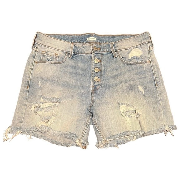 Old Navy light wash distressed frayed jean shorts size 8 - Picture 1 of 7